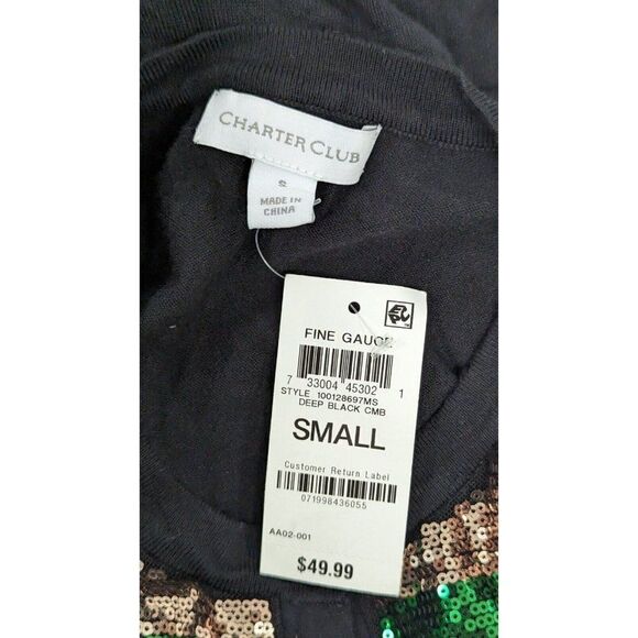 Charter Club Womens Size Small Black Sequin Front Cardigan Sweater 100128697MS - Picture 8 of 9